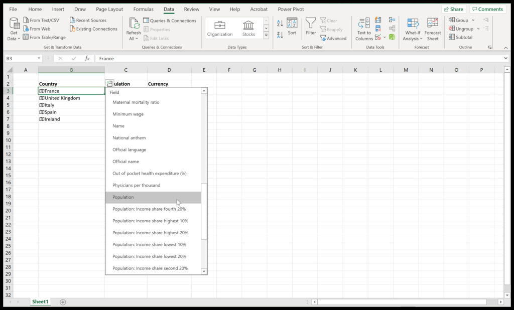 Excel Datatypes